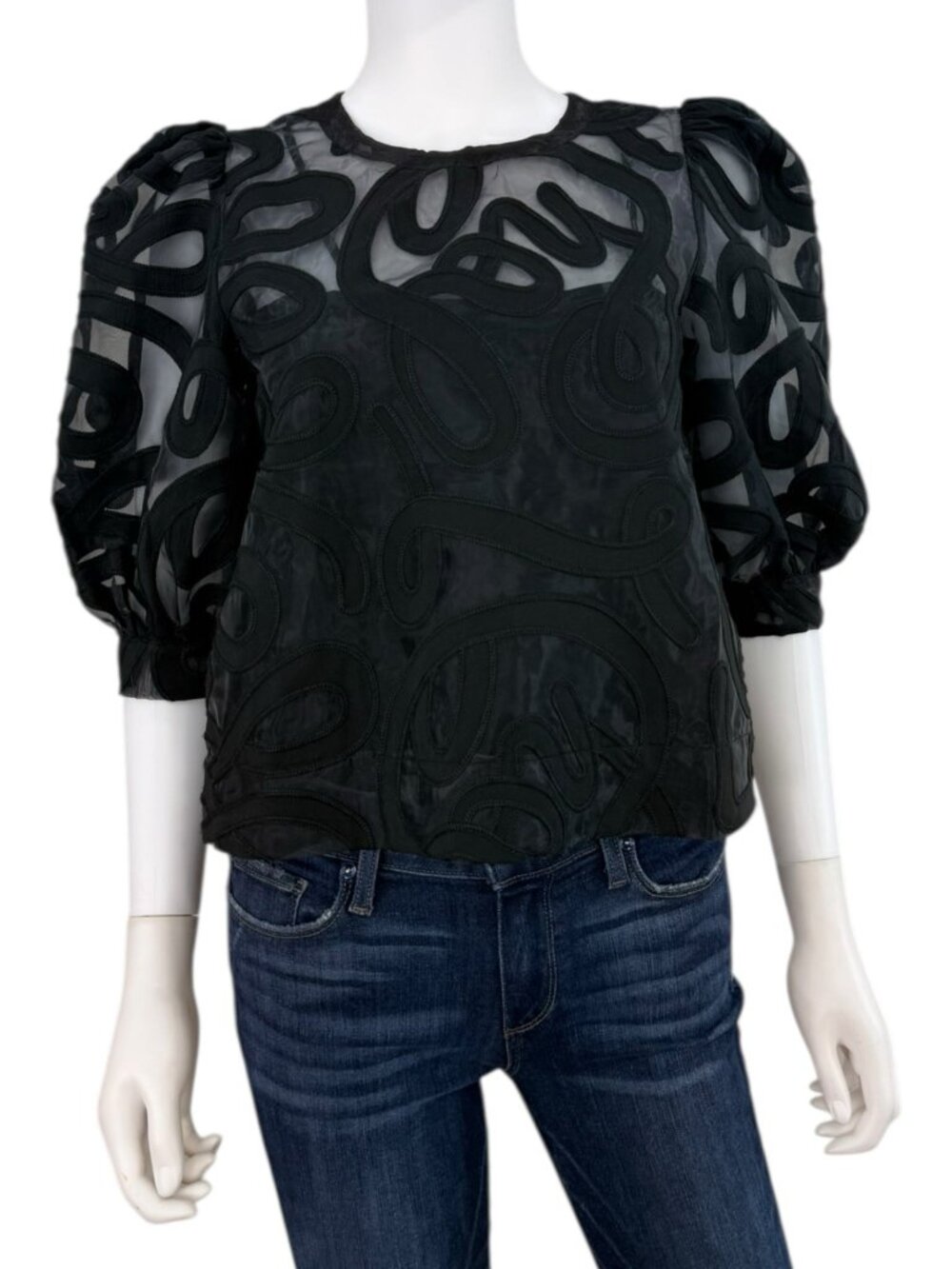 Emily McCarthy NWT Black Organza Bella Blouse Size XS I0861